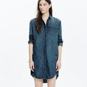 Madewell Dress Small Chambray Denim Blue Long Sleeve Button Front Collared Solid